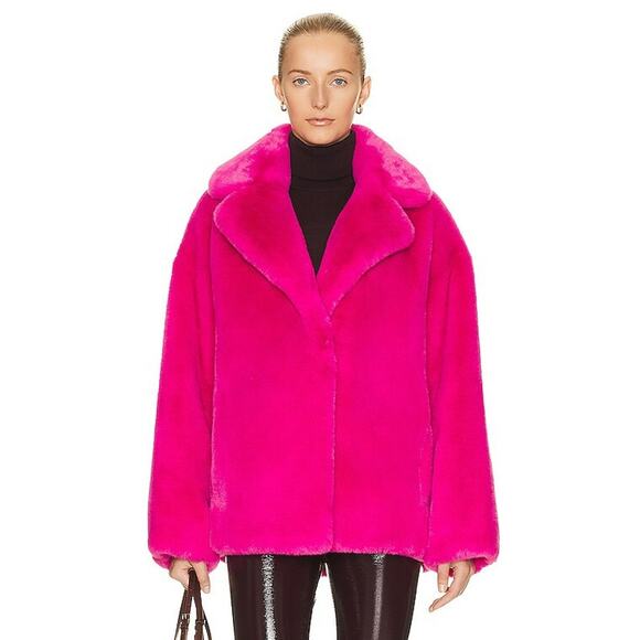 Stand Studio Pink Faux Fur Savannah Jacket Women's Size 34/XS 100% Polyester - Picture 1 of 10